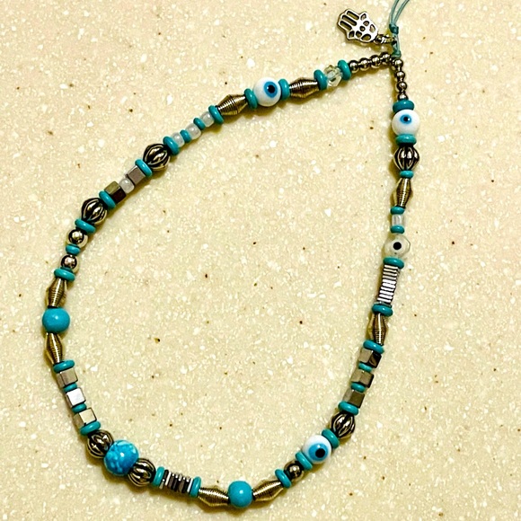 Phone String! Turquoise and silver mix! Evil eye 🧿 - Picture 1 of 9